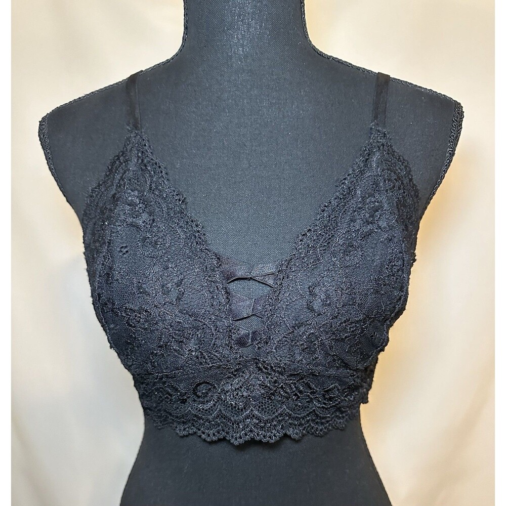 Fornia Floral Black‎ Lace Bralette Strappy Back Sexy Romantic Women's LARGE